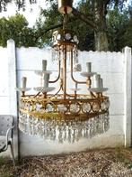 TWEE VINTAGE LUCHTERS MET BELLEN STRASS KRISTAL KOPER, Ophalen
