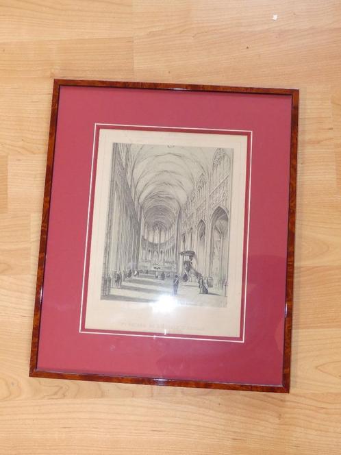 Ancienne lithographie "Mons Intérieur de l'église St Waudru", Antiek en Kunst, Kunst | Litho's en Zeefdrukken, Ophalen