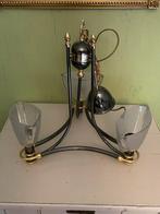 Mooie metalen hanglamp 3 lampen goud groen, Huis en Inrichting, Lampen | Kroonluchters, Ophalen, Gebruikt, Metaal, Neutraal