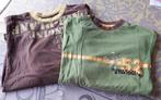 Jongens - 2 tshirts lange mouw - beige/bruin/groen-maat 138, Verzenden, Gebruikt, Jongen, Shirt of Longsleeve