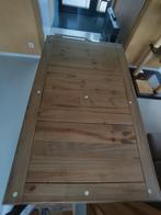 Houten eettafel met glazen beschermingsblad, Huis en Inrichting, Tafels | Eettafels, Ophalen, Gebruikt