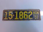 Plaque d'immatriculation USA 1937 Kansas - rétro, vintage, Utilisé, Enlèvement ou Envoi, Nummerplaat usa vintage retro