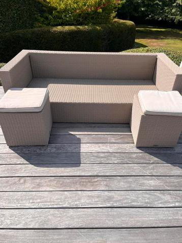 Lounge Taupe 3 + 2 zit + 2 poefjes, Enlèvement, Osier