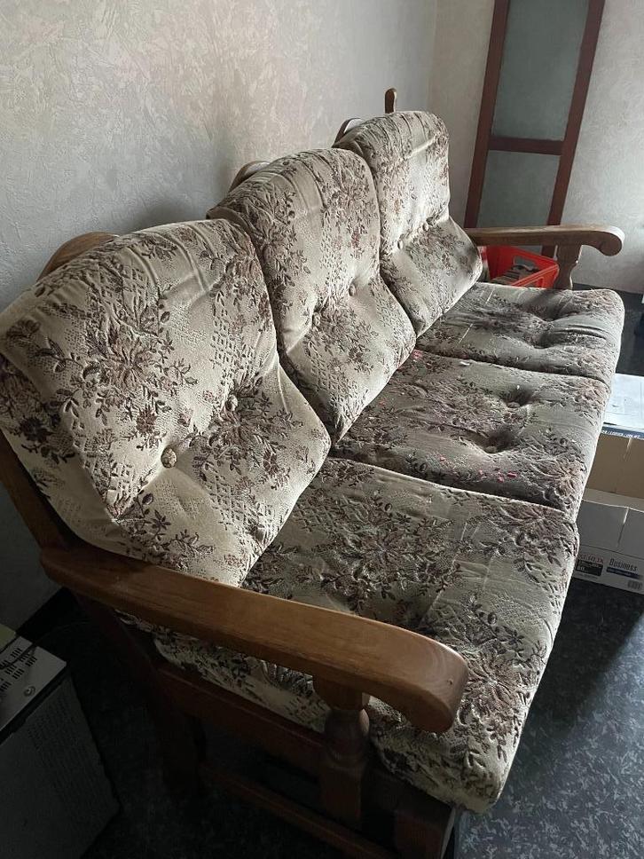 3-zitsbank, Huis en Inrichting, Zetels | Zetels, Zo goed als nieuw, Rechte bank, 150 tot 200 cm, Minder dan 75 cm, Hout, Stof