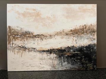 Vrij groot abstract schilderij zandkleuren Mk Art beschikbaar voor biedingen