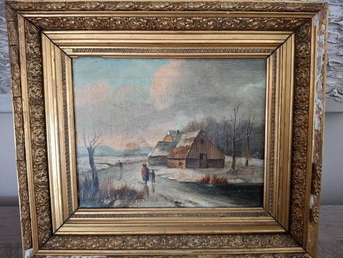 schilderij schaatser, Antiek en Kunst, Kunst | Schilderijen | Klassiek, Ophalen of Verzenden