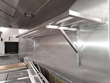 Inox etagiere(240x40x40)+ inox hangrek(150x30x32cm) te koop beschikbaar voor biedingen