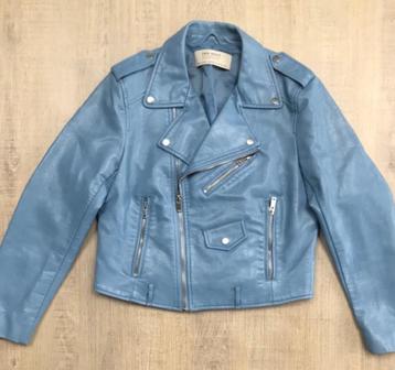 ZARA Leren biker jacket in lichtblauw maat M (zgan)! beschikbaar voor biedingen