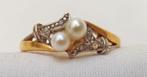 Bague diamant perles 18 kt., Bijoux, Sacs & Beauté, Avec pierre précieuse, Or, Enlèvement ou Envoi, Bague