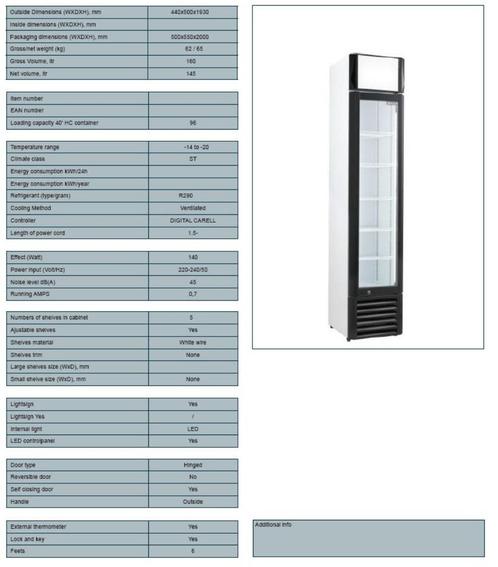 Vitrine verticale réfrigérée négative 145 litres, Electroménager, Électroménager & Équipement Autre, Comme neuf, Enlèvement