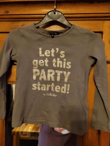 Grijze longsleeve met glitterdruk mt 110, Kinderen en Baby's, Kinderkleding | Maat 110, Ophalen of Verzenden, Zo goed als nieuw