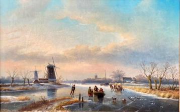 Winterlandschap met ijsvermaak, J.J.Spohler (1811 - 1879)