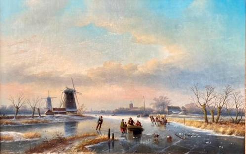 Winterlandschap met ijsvermaak, J.J.Spohler (1811 - 1879), Antiek en Kunst, Kunst | Schilderijen | Klassiek, Ophalen of Verzenden