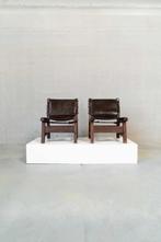Set van 2 lounge chairs in prachtig gepatineerd leder, Ophalen, Gebruikt, Minder dan 75 cm, Hout