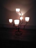 Kandelaar (retro) in smeedijzer,met glazen theelichthouders., Ophalen, Overige materialen