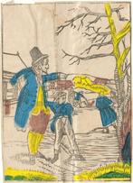 twee volksprenten (centsprenten), handgekleurd, beschadigd, Antiek en Kunst, Kunst | Etsen en Gravures, Ophalen