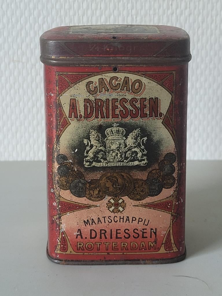 boite fer lithographié cacao Driessen Rotterdam, Collections, Boîte en métal, Utilisé, Autre, Autres marques, Envoi