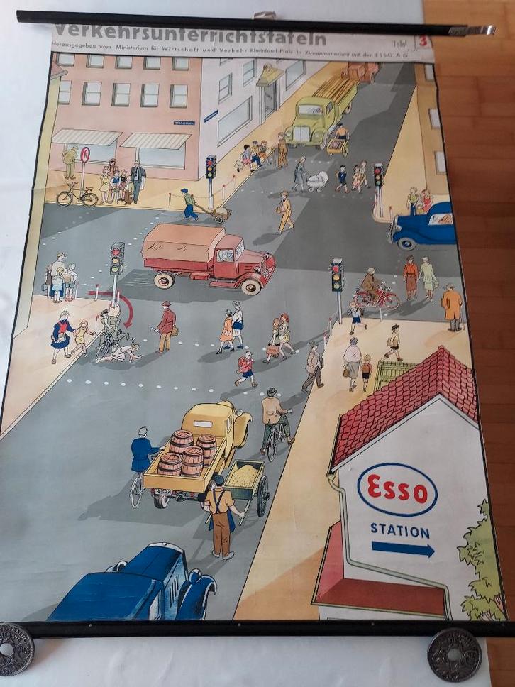 verkeersonderricht op doek voor school, Esso, Verzamelen, Merken en Reclamevoorwerpen, Gebruikt, Reclamebord, Verzenden