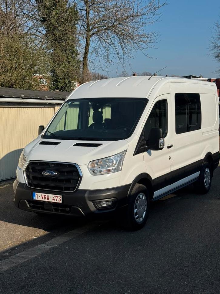 Ford Transit 2020/131pk Dubbele Cabine 6 Zitplaatsen, Auto's, Bestelwagens en Lichte vracht, Bedrijf, Ford, Diesel, Euro 6, 5 deurs