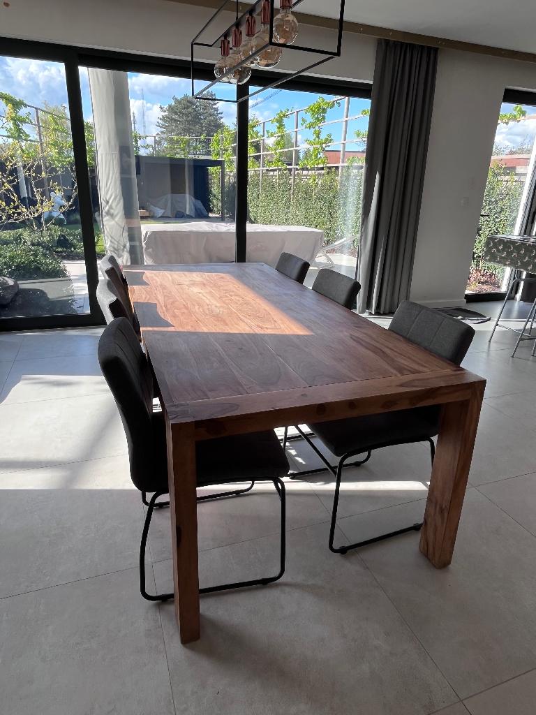 Massief houten tafel 220x100, Ophalen, Gebruikt