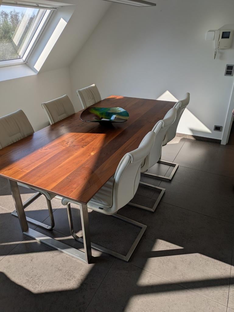 Notelaar tafel en 6 lederen Musterring stoelen, Ophalen, Wit