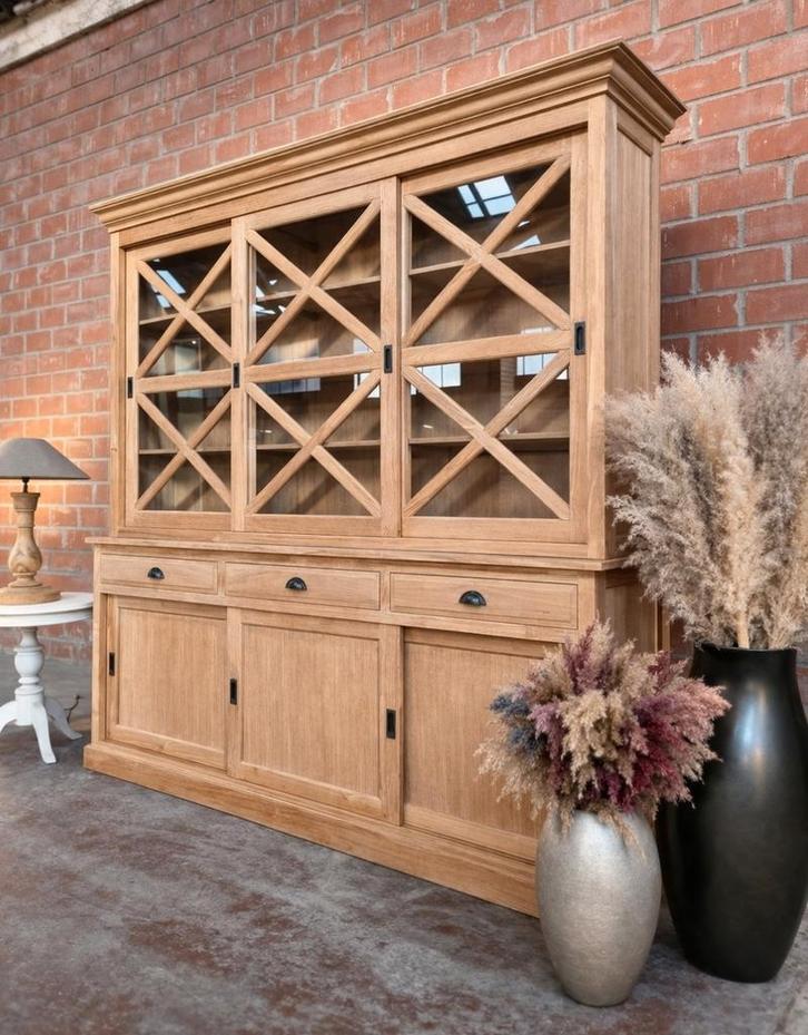 Teak buffetkast/vitrinekast art:93/26, Huis en Inrichting, Kasten | Buffetkasten, Zo goed als nieuw, 200 cm of meer, 200 cm of meer