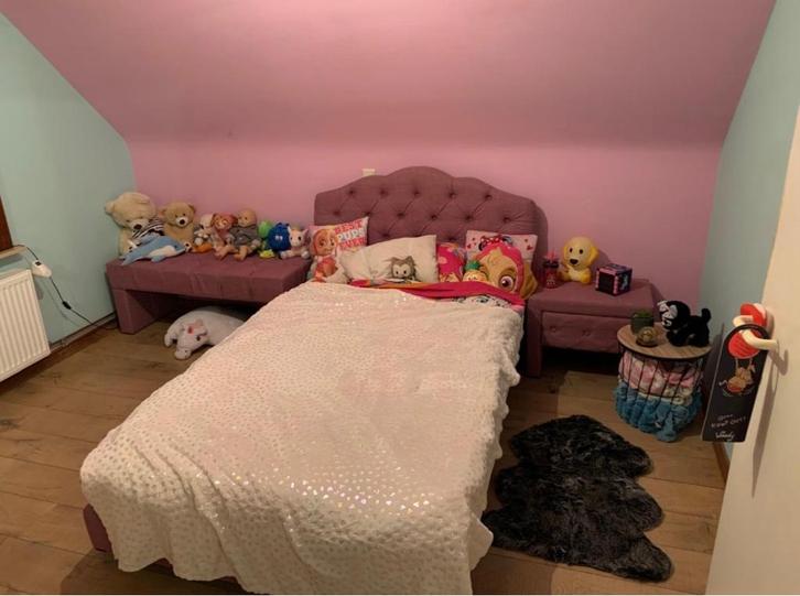 Meisjesbed, Huis en Inrichting, Slaapkamer | Bedden, Gebruikt, Twijfelaar, 120 cm, 200 cm, Stof, Overige kleuren, Ophalen