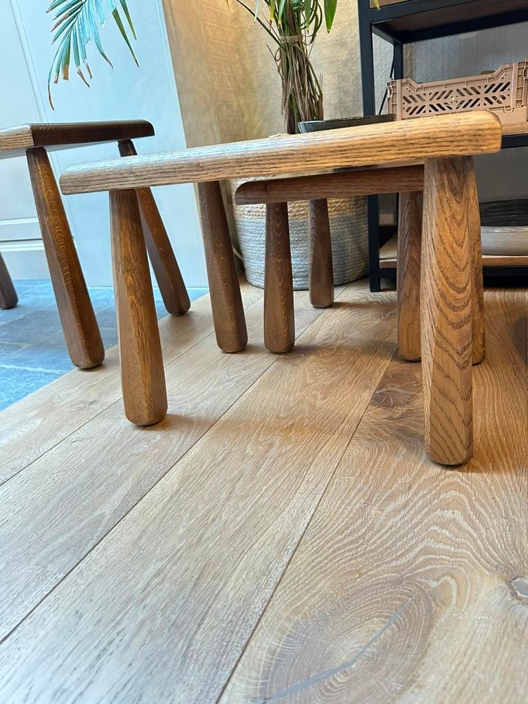 3 Vintage brutalist sidetables,eikenhout, Huis en Inrichting, Ophalen, Eikenhout, Rechthoekig, Gebruikt