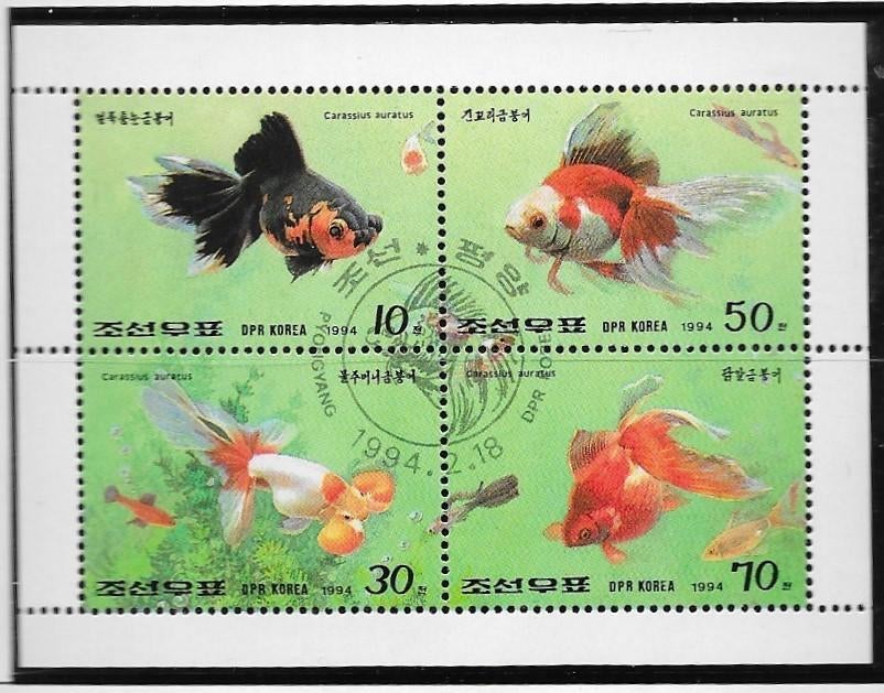 Timbres animaux poissons série feuillets Corée, Verzenden, Gestempeld