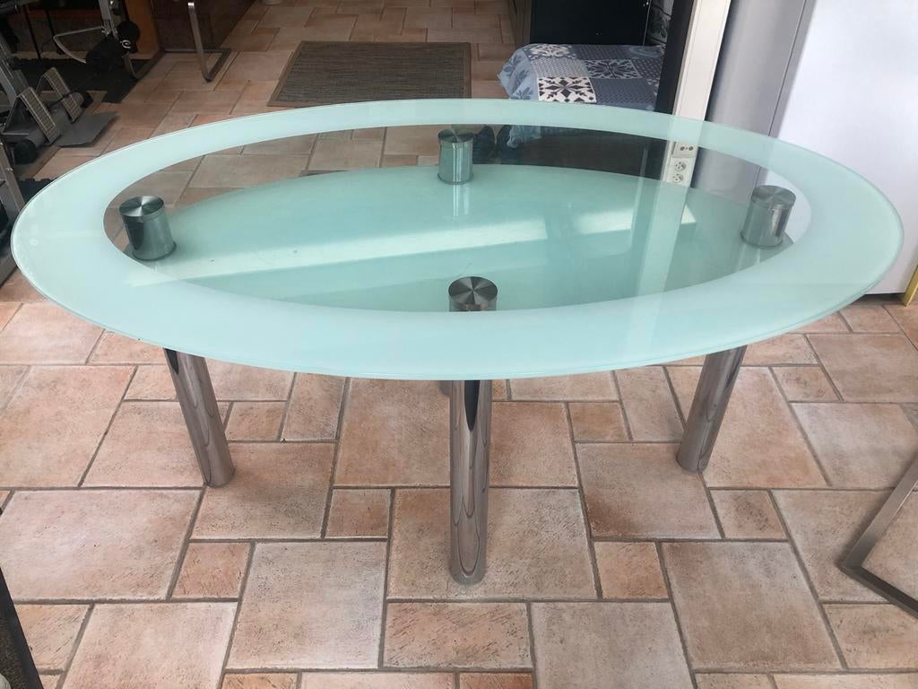 Design glazen tafel ovaal te koop, Enlèvement, Ovale, Verre