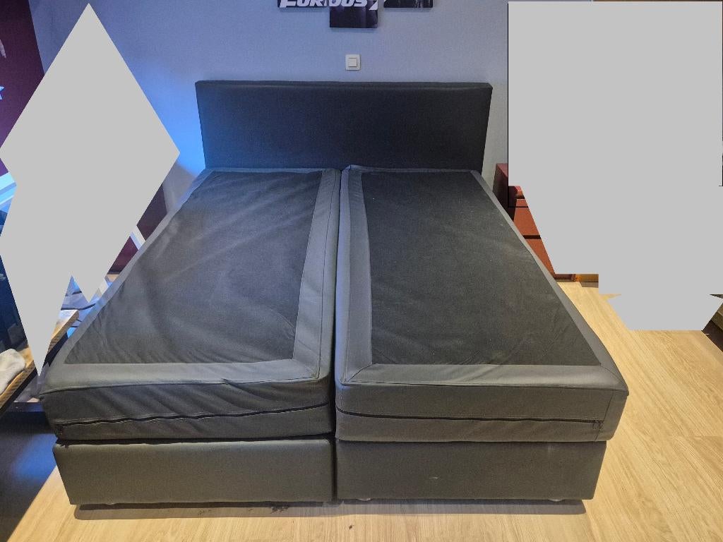 boxspring160x200cm in kunstleer zonder topper in prima staat, Huis en Inrichting, Slaapkamer | Bedden, Ophalen