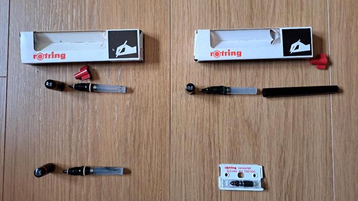 4 rotrings variant 0,8mm-0,5mm-0,5mm-5mm, Hobby & Loisirs créatifs, Dessin, Utilisé, Autres types, Enlèvement ou Envoi