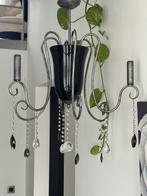 Kroonluchter in metaal en zwart glas, Huis en Inrichting, Lampen | Kroonluchters, Ophalen, Zo goed als nieuw, Glas