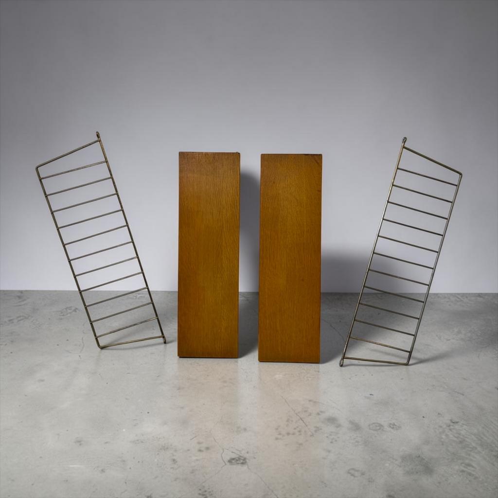 Vintage houten wandrek / etagere STRING, Huis en Inrichting, Woonaccessoires | Wandplanken en Boekenplanken, Gebruikt, Ophalen