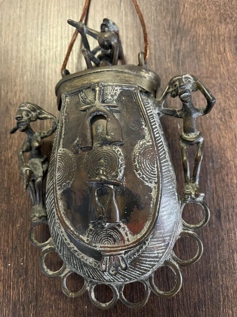 oude Ashanti Kudo bronzen tribale tas/container met deksel, Antiek en Kunst, Ophalen of Verzenden