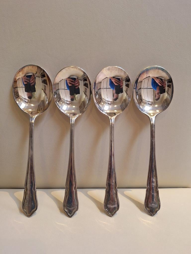 4 verzilverde eetlepels, Antiek en Kunst, Ophalen of Verzenden