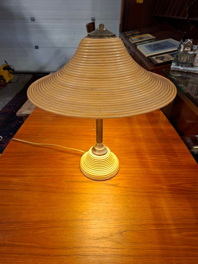 Pencil reed rotan tafellamp, Ophalen, Mid century