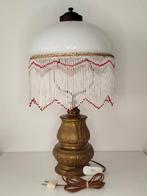 Vintage Franse Boudoirlamp-messing voet/kap melkglas+pegels, Huis en Inrichting, 50 tot 75 cm, Ophalen of Verzenden, Zo goed als nieuw