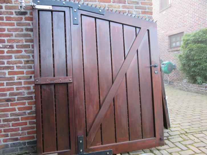 Dubbele zware poort in tropisch hardhout, Tuin en Terras, Tuinpoorten, Ophalen