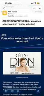 2 places Celine Dion -  Bloc A - 15m de la scène - 1er soir!, Tickets & Billets, Deux personnes, Septembre
