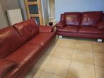 salon en cuir bordeaux 3 + 2, Maison & Meubles, Enlèvement, Utilisé, Quatre personnes ou plus, Cuir