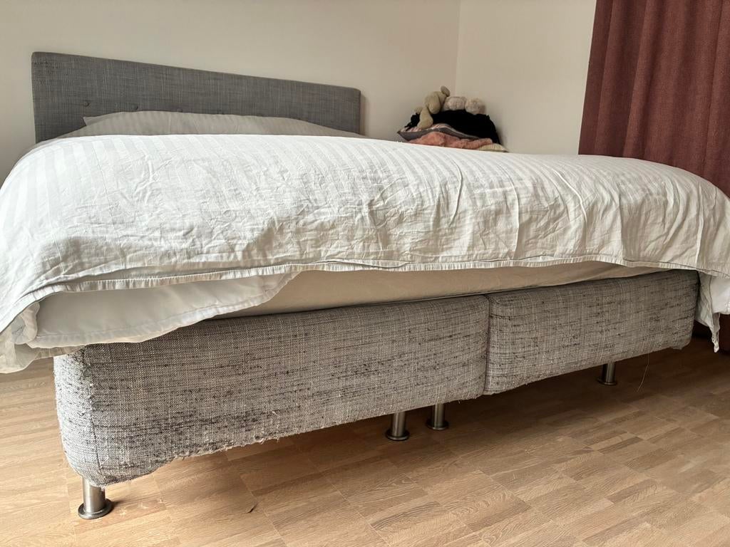 gereserveerd! GRATIS- Tweepersoons boxspring 160cm breedte, Maison & Meubles, Gris, Enlèvement, Utilisé, 200 cm