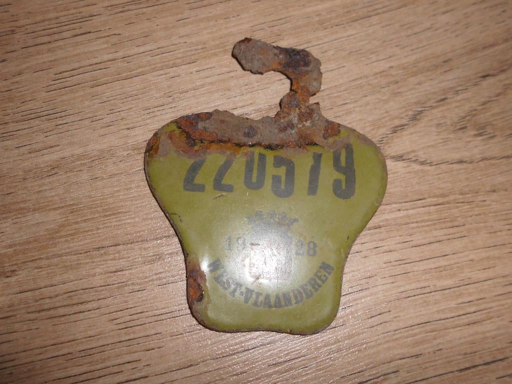 Oud geëmailleerd Belgisch fietsplaatje uit 1928, Ophalen of Verzenden