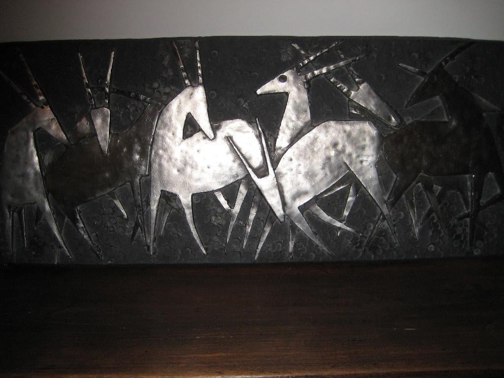 Uniek stenen wandpaneel – Reeën in kudde, Ophalen