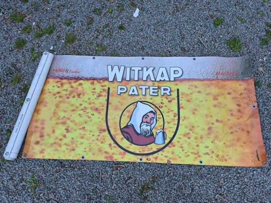 Witkap Pater (brouwerij Slaghmuylder) banner, Collections, Marques de bière, Enlèvement, Comme neuf, Panneau, Plaque ou Plaquette publicitaire