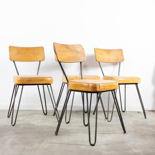 Prachtige set vintage stoelen, Huis en Inrichting, Stoelen, Gebruikt, Vier, Hout, Metaal, Overige kleuren, Ophalen of Verzenden