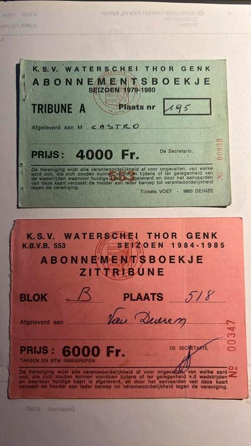 Abonnements tickets Waterschei Thor Genk 79/80 et 84/85, Collections, Articles de Sport & Football, Utilisé, Autres types, Envoi