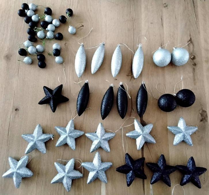 Kerstdecoratie zilver en zwart, 80 stuks, Diversen, Kerst, Ophalen of Verzenden