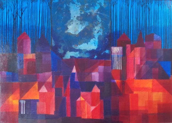 JOZEF VAN RILLAER / LANDSCHAP / ACRYL PANEEL / 100x134cm KAD, Antiek en Kunst, Kunst | Schilderijen | Modern, Ophalen