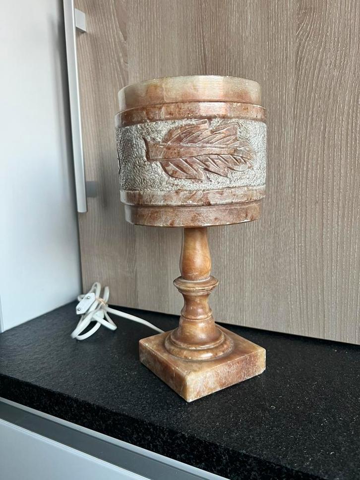 Vintage albasten tafellamp – warm doorschijnend natuursteen, Huis en Inrichting, Lampen | Tafellampen, Zo goed als nieuw, Minder dan 50 cm